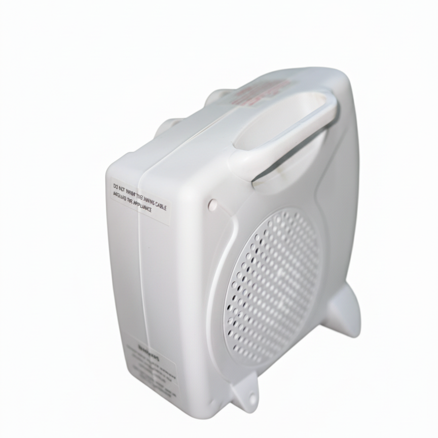 White electric space heater on a white background