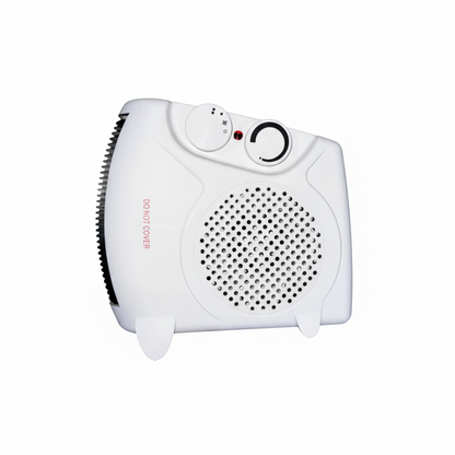 White handheld fan heater on a white background
