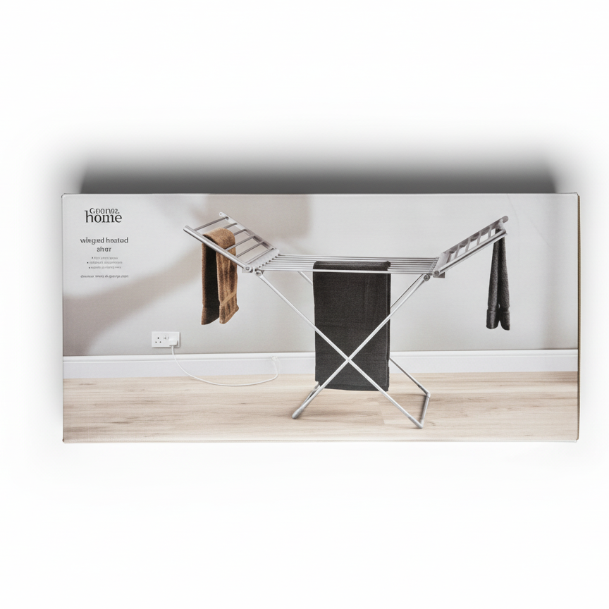 Product packaging with a wooden surface and geometric design on a white background